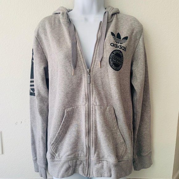 Adidas Trefoil Gray Hoodie Full-Zipper Closure - Picture 1 of 5